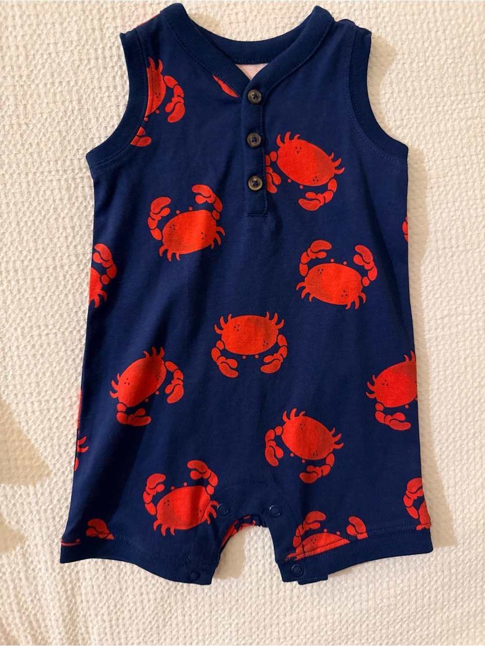 Carter's Navy Blue Sleeveless Romper with Red Crab Print